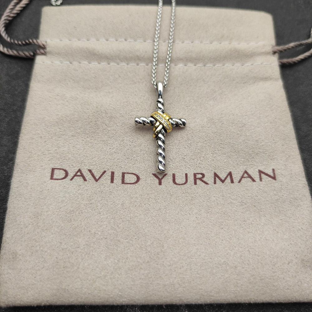 David Yurman Double X Two-Color Diamond Cross Necklace